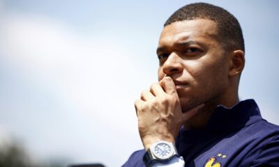 French soccer player Kylian Mbappe gestures at the national soccer team training center in Clairefontaine, west of Paris, Monday, June 3, 2024 ahead of the UEFA Euro 2024. (Sarah Meyssonnier/Pool Photo via AP)