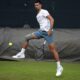 Serbia's Novak Djokovic practices during a training session at the All England Lawn Tennis and Croquet Club in Wimbledon ahead of the Wimbledon Championships, which begins on July 1st, in London, Monday June 24, 2024. (John Walton/PA via AP)