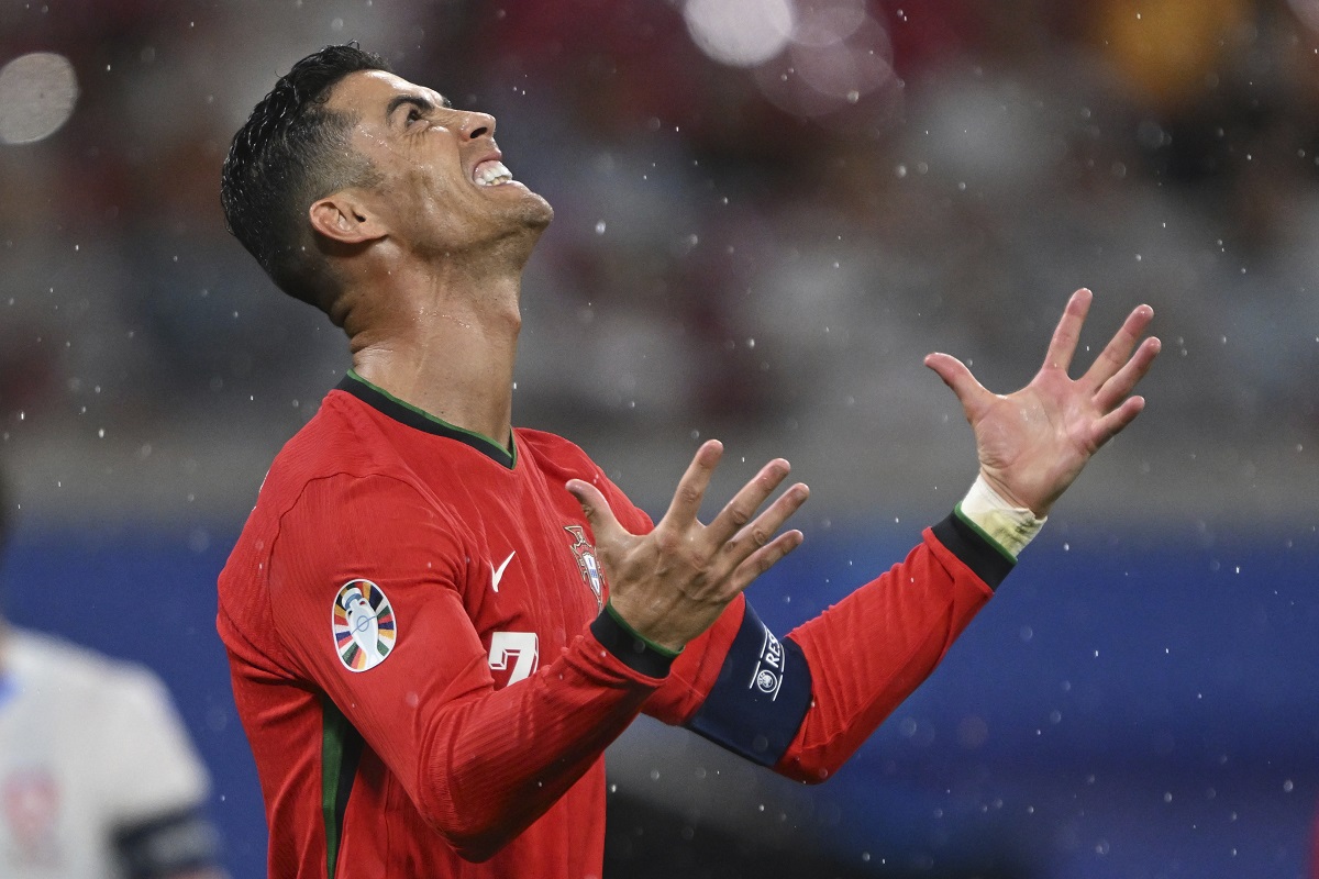APTOPIX Portugal's Cristiano Ronaldo gestures during a Group F match between Portugal and Czech Republic at the Euro 2024 soccer tournament in Leipzig, Germany, Tuesday, June 18, 2024. (Robert Michael/dpa via AP)