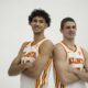 Atlanta Hawks' Zaccharie Risacher, left and Nikola Djurišić, right, poses for a photograph after a news conference, Friday, June 28, 2024, in Atlanta. Risacher was selected as the first overall pick by the Atlanta Hawks in the first round of the NBA basketball draft. AP Photo/Brynn Anderson)