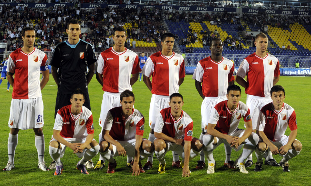 FUDBAL - FINALE KUPA - Dragan MRDJA, Zeljko BRKIC, Dejan KARAN, Slobodan MEDOJEVIC, Nnaemeka AJURU Adjuru, Marcelo PLETSCH Plec, Slobodan NOVAKOVIC, Mario DJUROVSKI, Miroslav VULICEVIC, Dusan TADIC i Janko TUMBASEVIC, fudbaleri Vojvodine, na utakmici protiv Crvene zvezde. Beograd, 05.05.2010. photo:N.Parausic