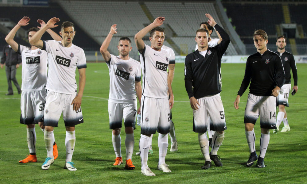 MILAN MITROVIC, ZORAN TOSIC, SASA ILIC,OGNJEN OZEGOVIC, YURII VAKULKO Juri Vakulko RADOST fudbalera Partizana na utakmici Superlige Prvenstva Srbije protiv Cukarickog na stadionu Partizana, Beograd 22.04.2018. godine Foto: Marko Metlas Fudbal, Partizan, Superliga Prvenstvo Srbije, Cukaricki