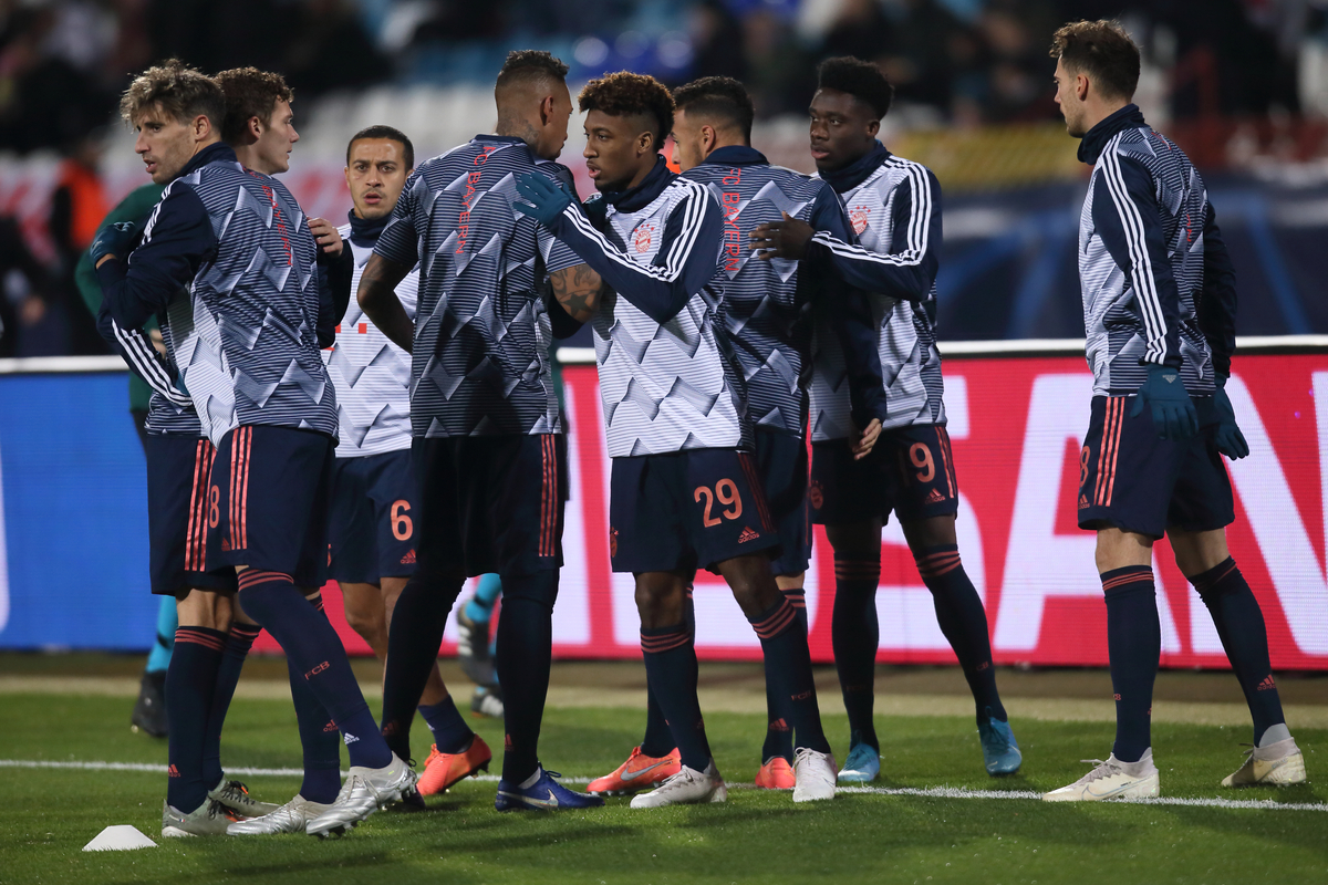 JAVI MARTINEZ Cavi Martinez, JEROME BOATENG Zerom Boateng, KINGSLEY COMAN Kingzli Koman, ALPHONSO DAVIES Alfonso Dejvis fudbaleri Bajerna Minhen na utakmici UEFA Lige Sampiona protiv Crvene zvezde na stadionu Rajko Mitic, Beograd 26.11.2019. godine Foto: Marko Metlas Fudbal, Crvena zvezda, UEFA Liga Sampiona , Bajern Minhen