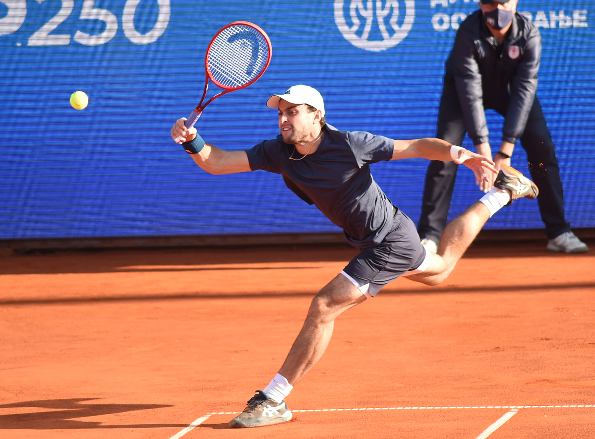 ASLAN KARATSEV Aslan Karacev, teniser iz Rusije, u mecu protiv Matteo Berrettini, Italija, na ATP turniru Serbia Open, na terenima TC Novak, SC MGM. Beograd, 25.04.2021. foto: Nebojsa Parausic