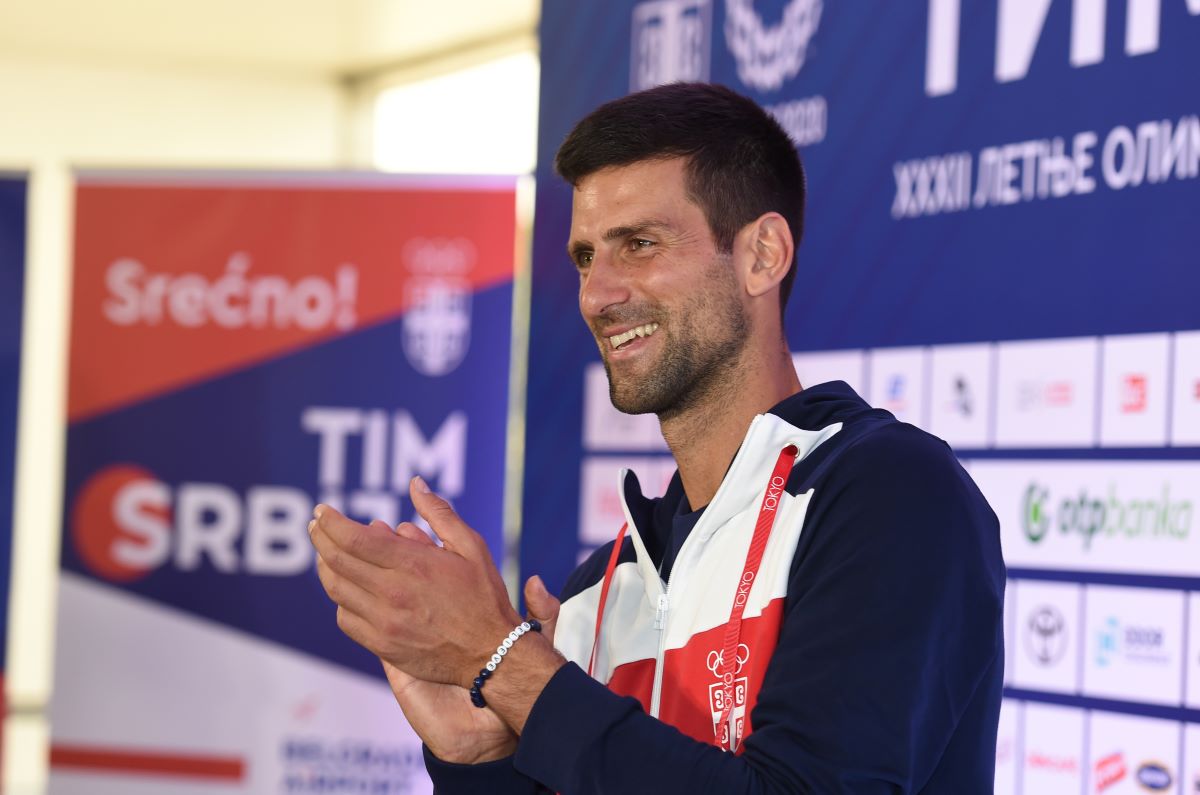 NOVAK DJOKOVIC, teniser Srbije, na press konferenciji pred odlazak na Olimpijske Igre, na aerodromu Nikola Tesla. Beograd, 20.07.2021. foto: Nebojsa Parausic Tenis