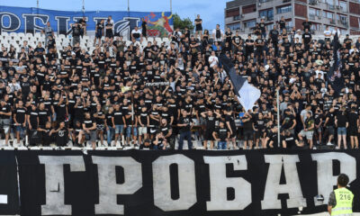 GROBARI, navijaci Partizana, na utakmici Kupa konferencije protiv Dunajske Strede, na stadionu JNA. Beograd, 22.07.2021. foto: Nebojsa Parausic Fudbal, UEFA Kup Konferencije, Partizan, Dunajska Streda