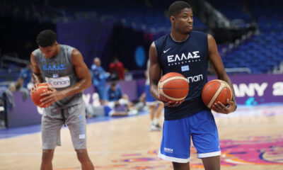 KOSTAAS ANTETOKOUNMPO Kostas Adetokumbo kosarkas reprezentacije Grcke na treningu pre utakmice cetvrtfinala 1/4 FIBA Evropskog prvenstva u Mercedes Benc areni, Berlin 13.09.2022. godine Foto: Marko Metlas Kosarka, Grcka, FIBA Evropsko prvenstvo,Trening