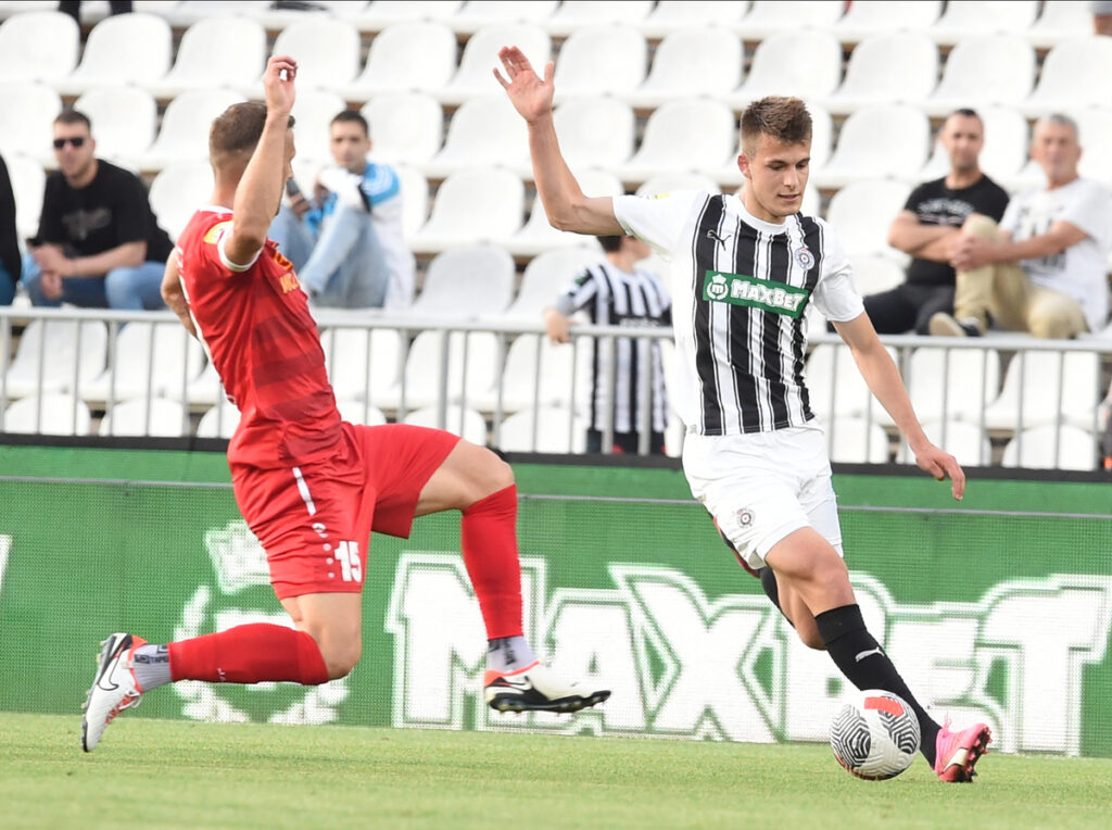 SAMED BAZDAR, fudbaler Partizana, na prvenstvenoj utakmici protiv Radnickog 1923, na stadionu JNA. Beograd, 25.05.2024. foto: Nebojsa Parausic Fudbal, Partizan, Radnicki Kragujevac