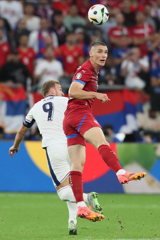 NIKOLA MILENKOVIC fudbaler reprezentacije Srbije na utakmici UEFA Evropskog prvenstva 2024 godine protiv Engleske na stadionu AufSalke arena, Gelzenkirhen, 16.06.2024. godine Foto: Marko Metlas Fudbal, Reprezentacija, Srbija, UEFA Evropsko prvenstvo, EURO 2024, Engleska