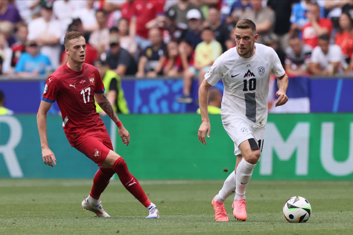 TIMI ELSNIK fudbaler reprezentacije Slovenije na utakmici UEFA Evropskog prvenstva 2024 godine protiv Srbije na stadionu Minhen fudbal arena, Minhen, 20.06.2024. godine Foto: Marko Metlas Fudbal, Reprezentacija, Srbija, UEFA Evropsko prvenstvo, EURO 2024, Slovenija