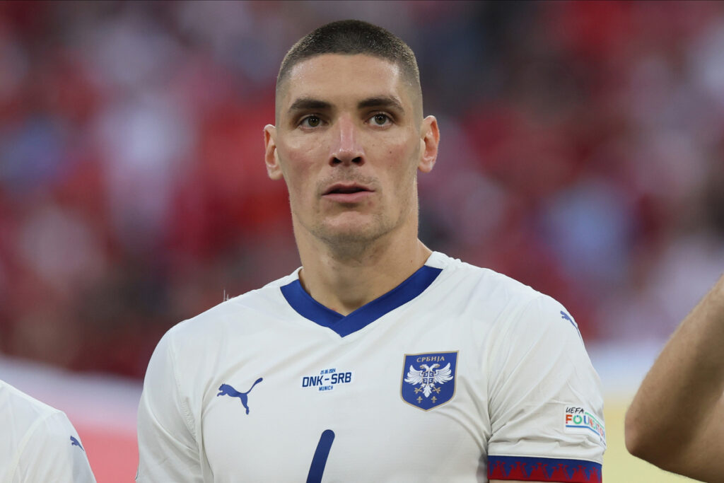 NIKOLA MILENKOVIC fudbaler reprezentacije Srbije na utakmici UEFA Evropskog prvenstva 2024 godine protiv Danske na stadionu Minhen fudbal arena, Minhen, 25.06.2024. godine Foto: Marko Metlas Fudbal, Reprezentacija, Srbija, UEFA Evropsko prvenstvo, EURO 2024, Danska