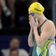 Ariarne Titmus, of Australia, prepares for her women's 200-meter freestyle semifinal at the 2024 Summer Olympics, Sunday, July 28, 2024, in Nanterre, France. (AP Photo/Matthias Schrader)