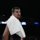 Serbia's Nikola Jokic reacts after Serbia lost an exhibition basketball match against the United States at the USA Basketball Showcase, ahead of the 2024 Paris Olympic basketball tournament, in Abu Dhabi, United Arab Emirates, Wednesday, July 17, 2024. (AP Photo/Altaf Qadri)