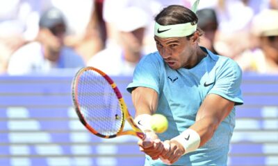 Spain's Rafael Nadal returns the ball to Portugal's Nuno Borges during the singles final of the Nordea Open tennis tournament in Bastad, Sweden, Sunday, July 21, 2024. (Bjoern Larsson Rosvall/TT News Agency via AP)