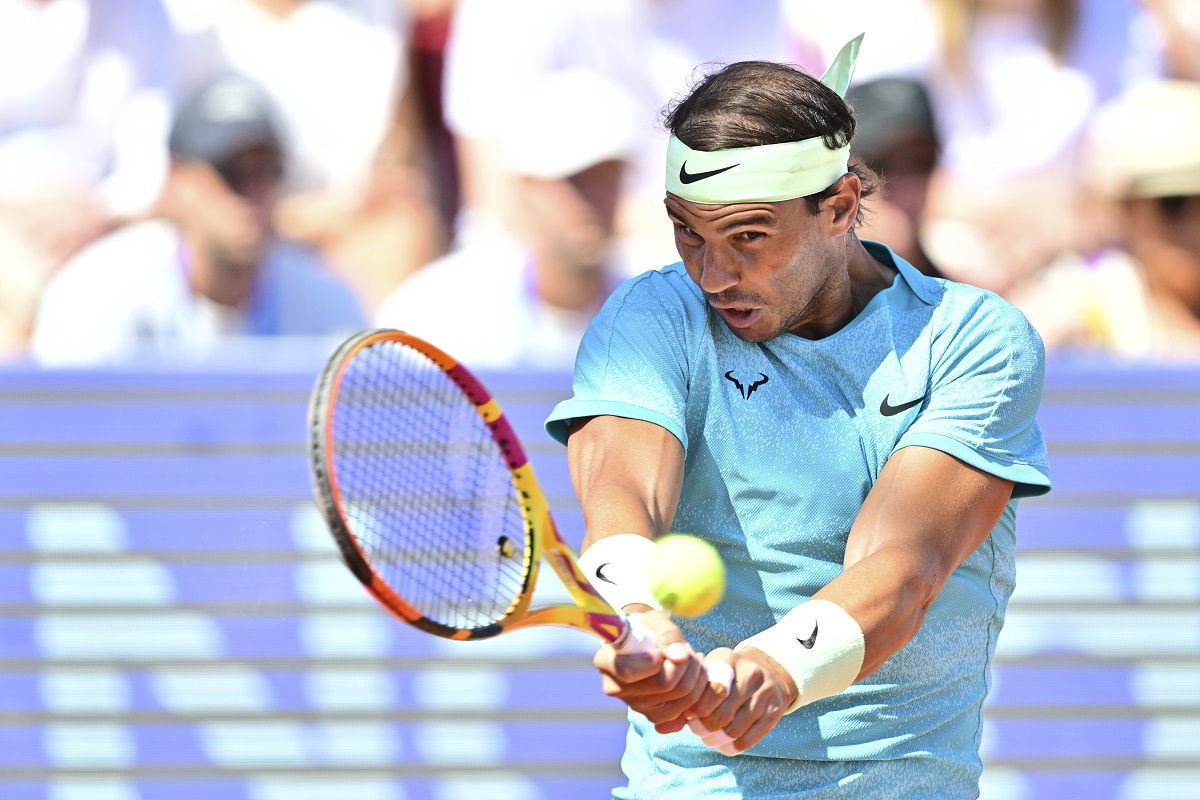 Spain's Rafael Nadal returns the ball to Portugal's Nuno Borges during the singles final of the Nordea Open tennis tournament in Bastad, Sweden, Sunday, July 21, 2024. (Bjoern Larsson Rosvall/TT News Agency via AP)