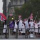 Norway team parades along the Seine river in Paris, France, during the opening ceremony of the 2024 Summer Olympics, Friday, July 26, 2024.. (AP Photo/Luca Bruno)