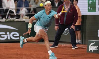 FILE - Spain's Rafael Nadal plays a shot against Germany's Alexander Zverev during their first-round match of the French Open tennis tournament at the Roland Garros stadium in Paris, May 27, 2024. For the first time in more than 30 years, the tennis competition at an Olympics will be held on red clay, which means players who just made the adjustment from the dirt at the French Open in early June to grass at Wimbledon in early July now will need to reverse course again in short order. (AP Photo/Thibault Camus, File)