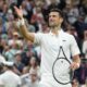 Novak Djokovic of Serbia reacts after defeating Alexei Popyrin of Australia in their third round match at the Wimbledon tennis championships in London, Saturday, July 6, 2024. (AP Photo/Kirsty Wigglesworth)
