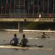 Athletes train ahead of the day's rowing competitions at the 2024 Summer Olympics, Sunday, July 28, 2024, in Vaires-sur-Marne, France. (AP Photo/Lindsey Wasson)