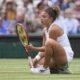 Jasmine Paolini of Italy reacts during her semifinal match against Donna Vekic of Croatia at the Wimbledon tennis championships in London, Thursday, July 11, 2024. (AP Photo/Alberto Pezzali)