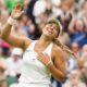 Jessica Bouzas Maneiro of Spain celebrates after defeating Marketa Vondrousova of the Czech Republic during their first round match at the Wimbledon tennis championships in London, Tuesday, July 2, 2024. (AP Photo/Kirsty Wigglesworth)