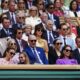 Britain's Kate, the Princess of Wales, her sister Pippa, left and Princess Charlotte sit in the royal box to watch the men's singles final between Carlos Alcaraz of Spain and Novak Djokovic of Serbia, at the Wimbledon tennis championships in London, Sunday, July 14, 2024. (Mike Egerton/PA via AP)