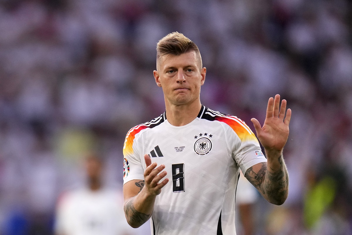 Germany's Toni Kroos walks off the pitch after a quarter final match between Germany and Spain at the Euro 2024 soccer tournament in Stuttgart, Germany, Friday, July 5, 2024. (AP Photo/Manu Fernandez)