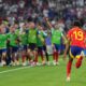 Spain's Lamine Yamal celebrates after scoring his side's first goal during a semifinal match between Spain and France at the Euro 2024 soccer tournament in Munich, Germany, Tuesday, July 9, 2024. (AP Photo/Manu Fernandez)