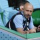 Argentina's coach Javier Mascherano sits on the bench prior to the Men's Group B soccer match between Argentina and Morocco at Geoffroy-Guichard Stadium during the 2024 Summer Olympics, Wednesday, July 24, 2024, in Saint-Etienne, France. (AP Photo/Silvia Izquierdo)