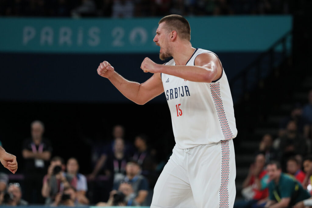 NIKOLA JOKIC kosarkas Srbije, XXXIII LETNJE OLIMPIJSKE IGRE, PARIZ 2024 - XXXIII SUMMER OLYMPIC GAMES, SERBIA-AUSTRALIA BASKETBALL, PARIS 2024 - Pariz 06.08.2024. godine Foto: Ivica Veselinov / MN Press OKS, XXXIII LETNJE OLIMPIJSKE IGRE, PARIZ 2024, XXXIII SUMMER OLYMPIC GAMES, PARIS 2024