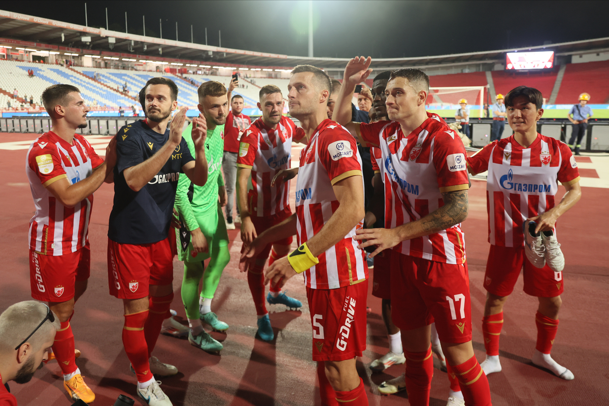 OGNJEN MIMOVIC, MIRKO IVANIC, MARKO ILIC golman, TIMI MAX ELSNIK Timi Maks Elsnik, UROS SPAJIC, BRUNO DUARTE DA SILVA , INBEOM HWANG Inbeom Hvang RADOST fudbalera Crvene zvezde na utakmici Superlige Prvenstva Srbije protiv Novog Pazara na stadionu Rajka Mitica, Beograd, 10.08.2024. godine Foto: Marko Metlas Fudbal, Crvena zvezda, Superliga Prvenstvo Srbije, Novi Pazar