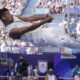 France's Gaetan Alin, known as B-Boy Lagaet competes during the B-Boys round robin battle for the breaking competition at La Concorde Urban Park at the 2024 Summer Olympics, Saturday, Aug. 10, 2024, in Paris, France. (AP Photo/Frank Franklin II)