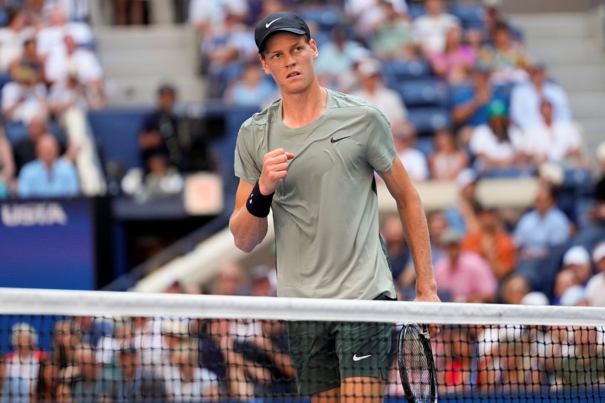 Jannik Sinner, of Italy, reacts after scoring a point against Mackenzie McDonald, of the United States, during the first round of the U.S. Open tennis championships, Tuesday, Aug. 27, 2024, in New York. (AP Photo/Kirsty Wigglesworth)