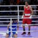 Algeria's Imane Khelif, right, defeated, Italy's Angela Carini in their women's 66kg preliminary boxing match at the 2024 Summer Olympics, Thursday, Aug. 1, 2024, in Paris, France. (AP Photo/John Locher)