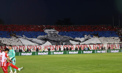 Navijači Crvene zvezde sa koreografijom na utakmici Superlige Prvenstva Srbije protiv Partizana na stadionu JNA, Beograd, 23.09.2024. godine Foto: Marko Metlas Fudbal, Crvena zvezda, Superliga Prvenstvo Srbije, Partizan