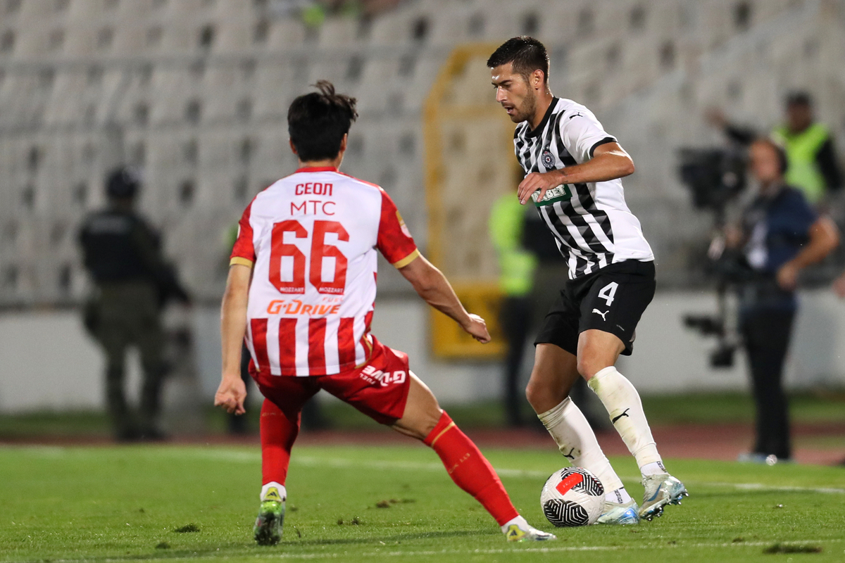 fudbaler Partizana na utakmici Superlige Prvenstva Srbije protiv Crvene zvezde na stadionu JNA, Beograd, 23.09.2024. godine Foto: Marko Metlas Fudbal, Crvena zvezda, Superliga Prvenstvo Srbije, Partizan