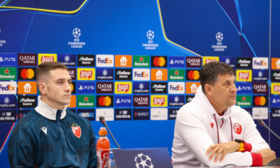 fudbaler i trener Crvene zvezde na pres konferenciji pred utakmicu UEFA Lige sampiona protiv Benfike na stadionu Rajko Mitic, Beograd 18.09.2024. godine Foto: MN press/dt Fudbal, Crvena zvezda, UEFA Liga Sampiona , Benfika, Pres konferencija