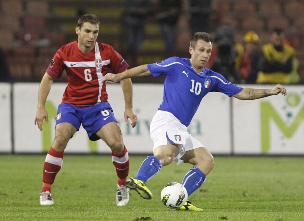 Antonio Cassano Kasano fudbaler reprezentacije Italije na utakmici kvalifikacija za Evropsko prvenstvo 2012 protiv Srbije na stadionu Crvene zvezde
07.10.2011. godine
Foto: Marko Metlas