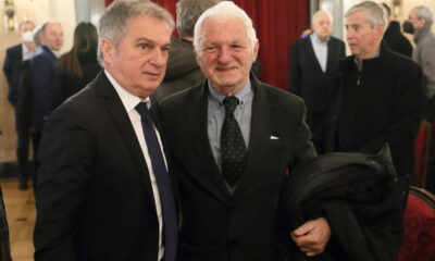 LJUBISA TUMBAKOVIC trener i MARKO VALOK bivsi fudbaler, komemoracija MOMCILO VUKOTIC MOCA bivseg fudbalera Partizana Skupstina grada, Beograd 07.12.2021. godine Foto: Marko Metlas Fudbal, Partizan, Komemoracija