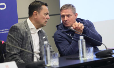 JOVAN SURBATOVIC sekretar FSS i DRAGAN STOJKOVIC PIKSI selektor i trener pres konferencija u sportskom centru FSS, Stara Pazova 30.05.2022. godine Foto: Marko Metlas Fudbal, Srbija