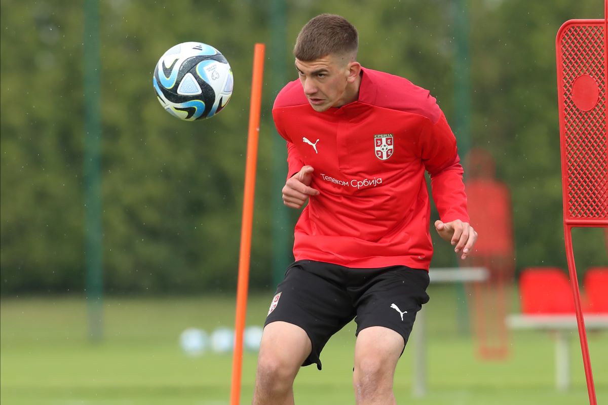 VELJKO MILOSAVLJEVIC fudbaler U17 reprezentacije Srbije na treningu u sportskom centru FSS, Stara Pazova 12.05.2023. godine Foto: Marko Metlas Fudbal, Srbija U17, Trening