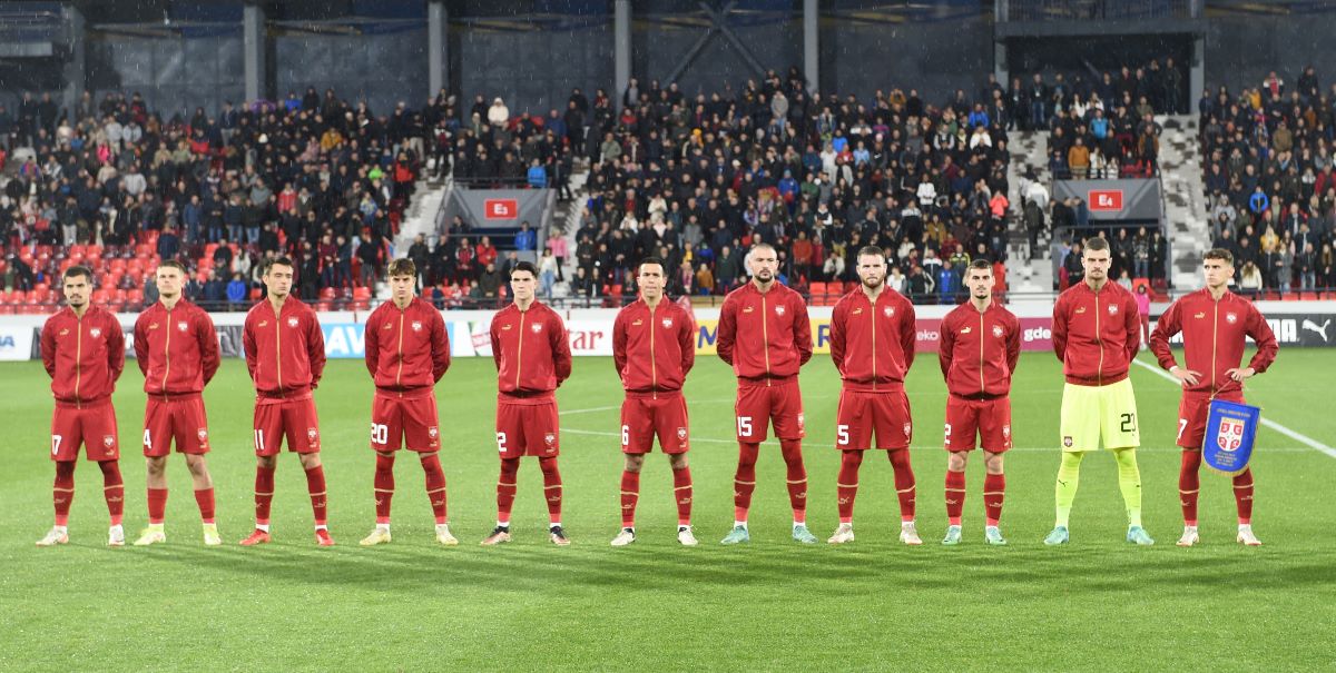 Mladi fudbaleri Srbije U21, na utakmici kvalifikacija za Evropsko prvenstvo protiv Severne Irske, na stadionu Dubocica. Leskovac, 26.03.2024. foto: Nebojsa Parausic Fudbal, U21, Srbija, Severna Irska