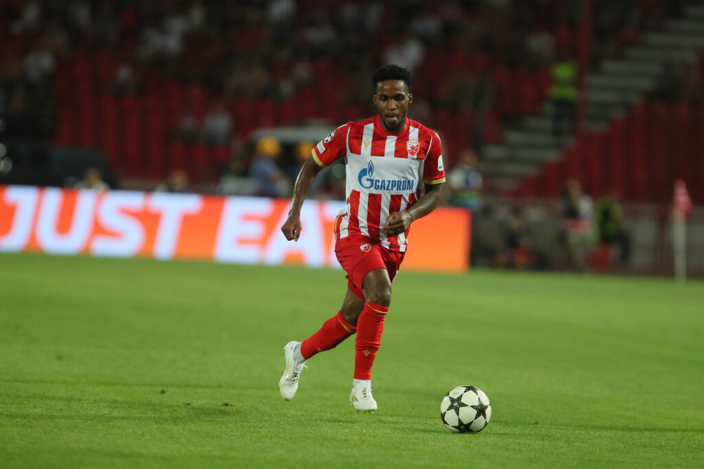 MENDES JOAO FELICIO MILSON Mendes Zoao Felisio Milson fudbaler Crvene zvezde na utakmici kvalifikacija za UEFA Ligu Sampiona protiv Bode Glimta na stadionu Rajko Mitic, Beograd 28.08.2024. godine Foto: Ivica Veselinov / MN PRESS
 FUDBAL, FOOTBALL, UEFA CHAMPIONS LEAGUE, LIGA SAMPIONA, CRVENA ZVEZDA, RED STAR, BODO GLIMT, BODE GLIMT