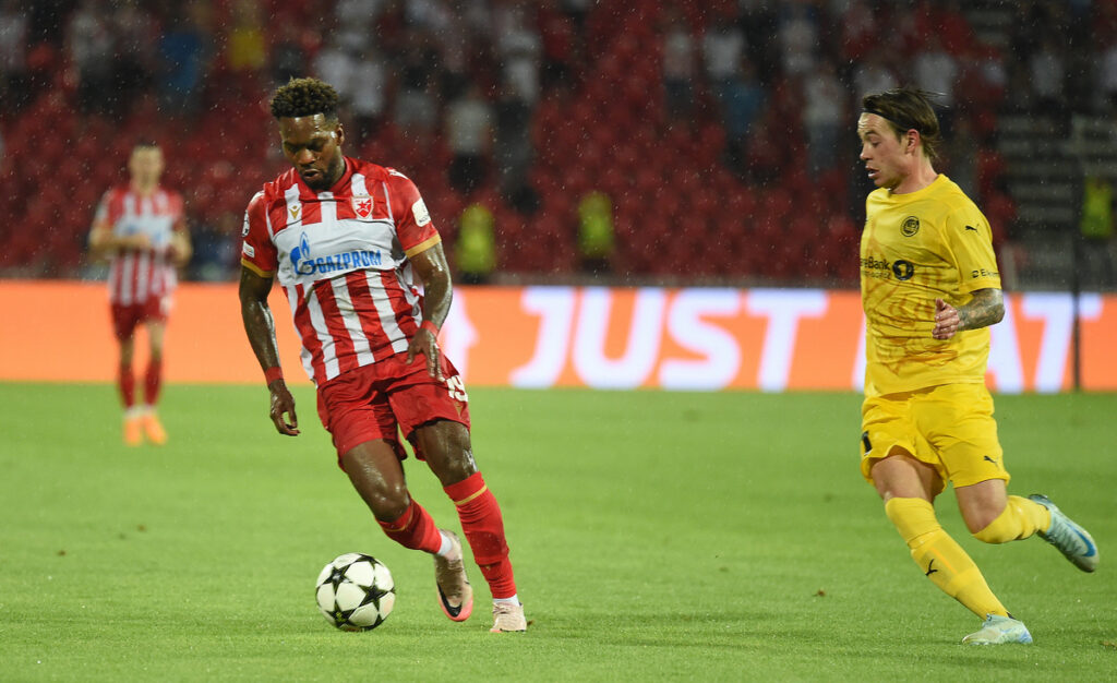 JOSE LUIS RODRIGUEZ FRANCIS PUMA Hoze Luis Rodrigez Fransis Puma, fudbaler Crvene zvezde, na utakmici kvalifikacija za UEFA Ligu sampiona protiv Bodea, na stadionu Rajko Mitic. Beograd, 28.08.2024. foto: Nebojsa Parausic Fudbal, Crvena zvezda, Bode Glimt