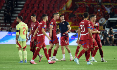 Fudbaleri Srbije, pozdravljaju publiku na utakmici Lige nacija protiv Spanije, na stadionu Rajko Mitic. Belgrade 05.09.2024. photo: Nebojsa Parausic / MN Press Football, National team, Serbia, Spain, UEFA Nations League