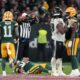 Green Bay Packers quarterback Jordan Love (10) gets hurt during the second half of an NFL football game against the Philadelphia Eagles, Saturday, Sept. 7, 2024, at the Neo Quimica Arena in Sao Paulo. (AP Photo/Doug Benc)