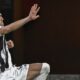 Juventus' Dusan Vlahovic celebrates after scoring during the Serie A soccer match between Genoa and Juventus at the Luigi Ferraris Stadium in Genoa, Italy, Sunday, Sept. 28, 2024. (Tano Pecoraro/LaPresse via AP)