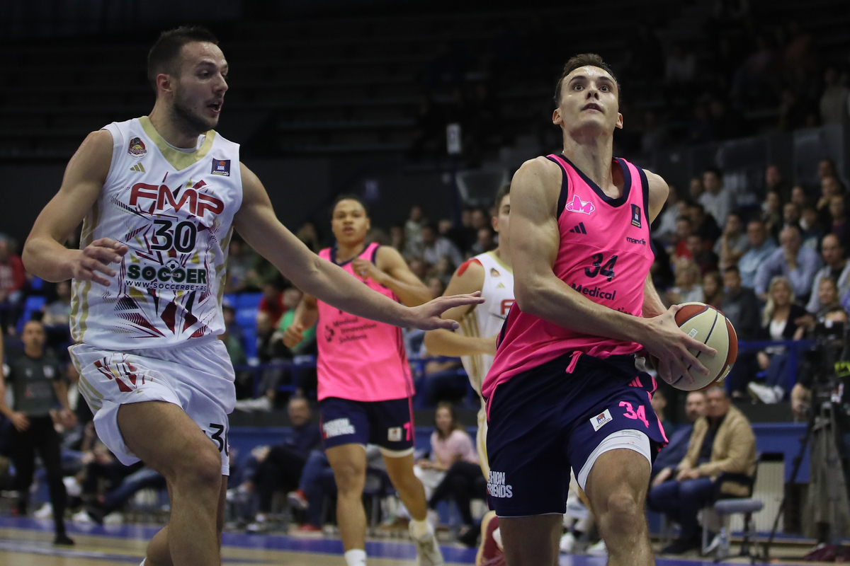 kosarkas Mega MIS-a na utakmici ABA lige protiv FMP Zeleznika u hali sportova Ranko Zeravica, Beograd 29.09.2024. godine Foto: Ivica Veselinov / MN PRESS KOSARKA, BASKETBALL, ABA LIGA, ABA LEAGUE, MEGA MIS, KK FMP ZELEZNIK