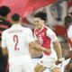 Monaco's Maghnes Akliouche, center, celebrates after scoring his side's opening goal during the Champions League opening phase soccer match between Monaco and Barcelona at the Louis II stadium, in Monaco, Monaco, Thursday, Sept. 19, 2024. (AP Photo/Laurent Cipriani)