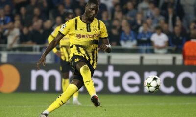 Dortmund's Sehrou Guirassy scores his side's third goal from the penalty spot during the Champions League opening phase soccer match between Club Brugge and Borussia Dortmund at Jan Breydelstadion in Bruges, Belgium, Wednesday, Sept. 18, 2024. (AP Photo/Omar Havana)